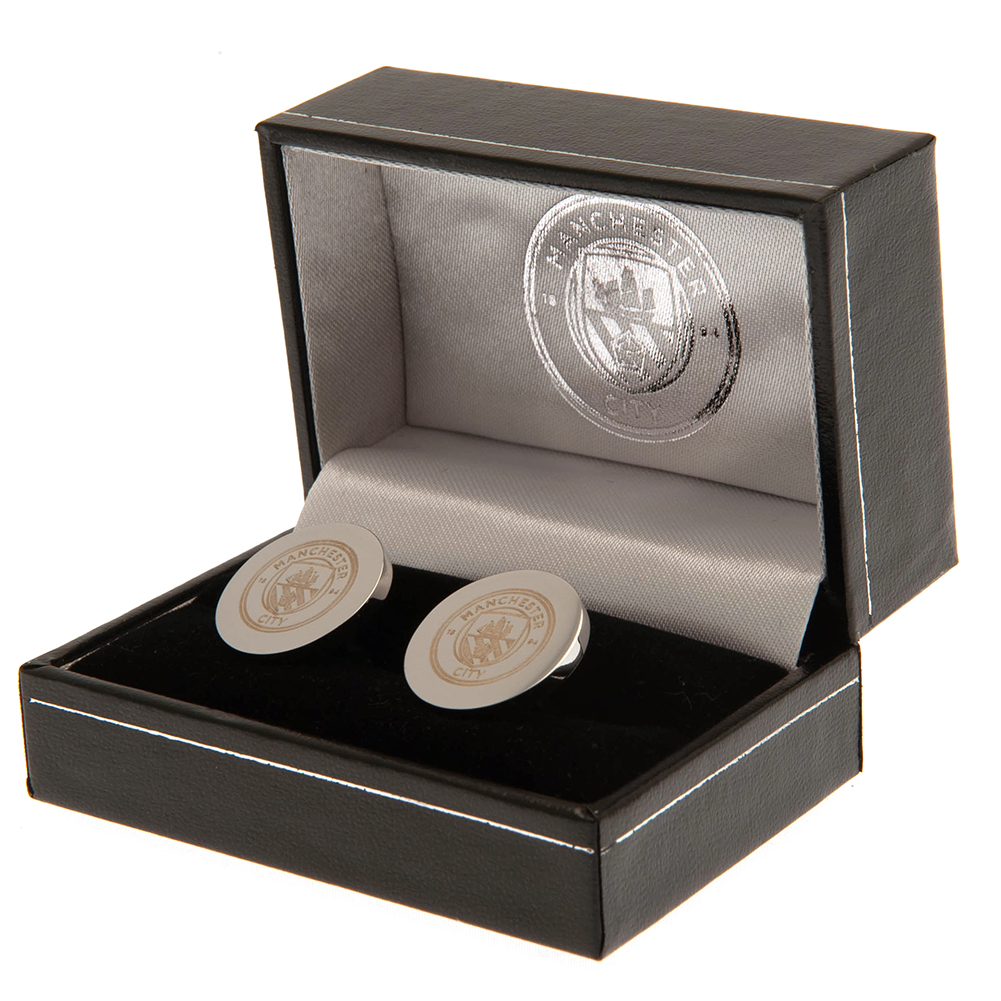 Manchester City FC Stainless Steel Round Crest Cufflinks - Image 2
