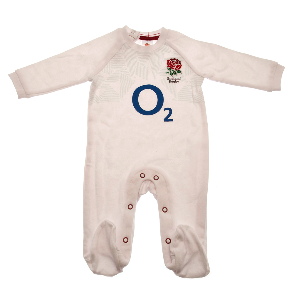 England RFU 0-3 Months White Crest Sleepsuit